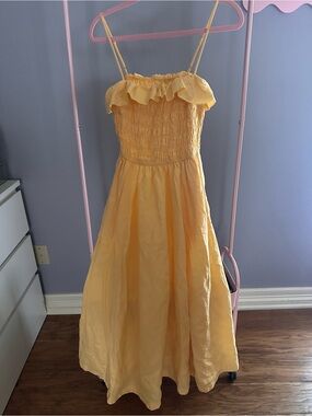 Aritzia Yellow Ruffle-Top Maxi Dress